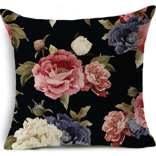 Rose Linen Cushion Cover Flowers Print Decorative Floral Pillowcase Sweet Home Decor for Sofa Couch Bedroom Living Room 45x45cm