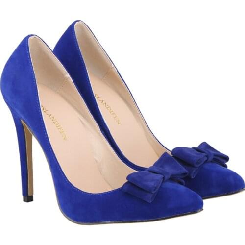 New Korean Sweet Bowtie Shallow Women Pumps Stiletto Pointed Toe Red Bridal Shoes Female Flock High Heel Dress Office Shoes 11CM