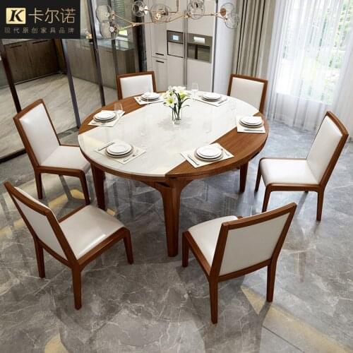 Combination of dining table and chair modern simple small family folding dining table Nordic solid wood marble dining table