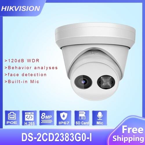 Hikvision Original 4K 8MP IP Camera DS-2CD2383G0-I Built-In MIC SD Card Slot H.265+ 30M IR Face Detection Video Surveillance