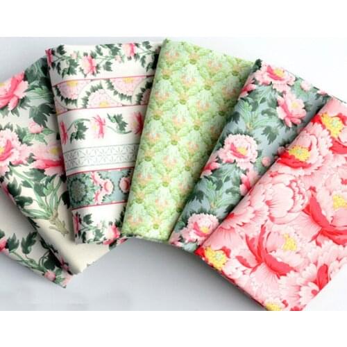 Peony Flower Pattern Cotton Fabric Digital Printing Quilting Dresses Shirts DIY Dolls Clothes Cotton Fabric 140x50cm