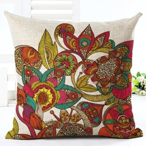 Retro Flower Linen Cotton Throw Cushion Cover Pillow Case For Office Chair Home Decorative