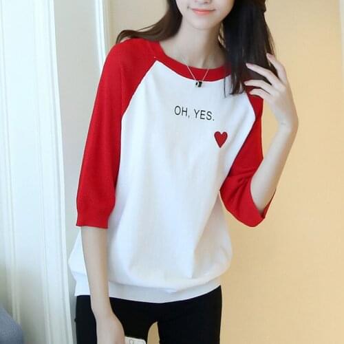 Autumn Spring Style Women Knitted Pullover Tops Lady Casual O-Neck Half Sleeve Letter Printed Pullover Tops ZZ0962