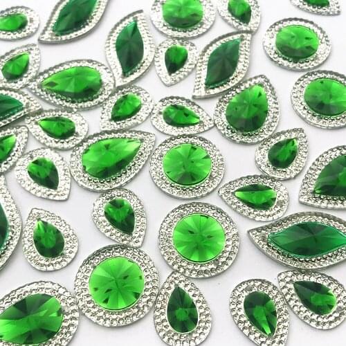 MIXED Shapes Green Sew on Resin Crystal Rhinestones Stones and Crystals Buttons for Crafts Costumes Wedding Dress Decorations