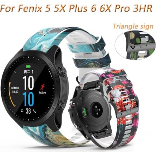 22 26mm Smart Watch Band For Garmin Fenix 6 6X Pro 5X 5 Plus 3HR Descent Mk1 D2 Quick Release Bracelet Printing Silicone Straps