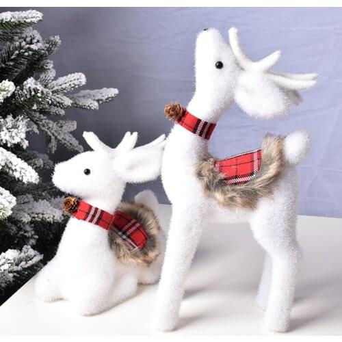 Christmas decorations scene layout gift ornaments pendant hanging jewelry white flocking elk ice and snow scene pair