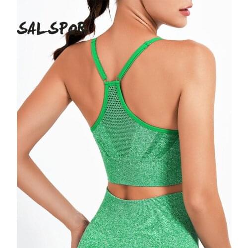 SALSPOR Hollow Out Breathable Fitness Bras Y-Shaped Beautiful Back Nude Yoga Underwear Camisole Style Cycling Sports Bra