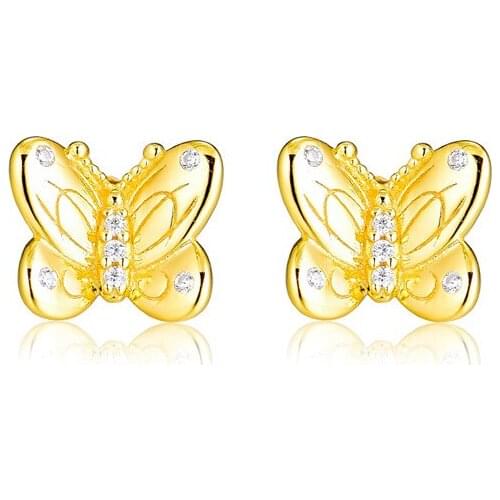 Small Butterfly Stud Earrings Clear CZ Crystal Golden Shine Earrings for Women 2019 Spring New Female Jewellery Girls Earrings