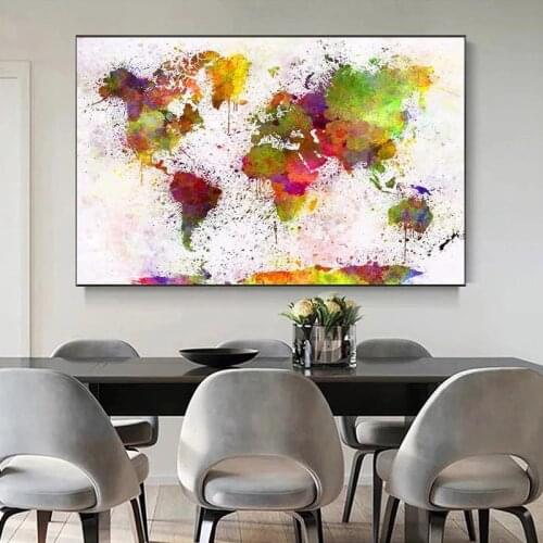 Nordic Graffiti Art World Map Canvas Painting Colorful Map Posters Prints Wall Art Pictures for Living Room Wall Decor Cuadros