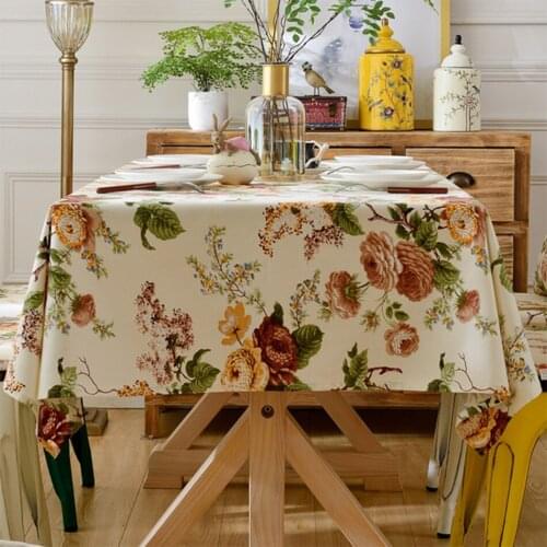 Modern Simple Cotton Tablecloth,Chinese Style Pastoral Dust-Proof Table Cover ,For Kitchen Dinning Tea Table Tabletop Decoration