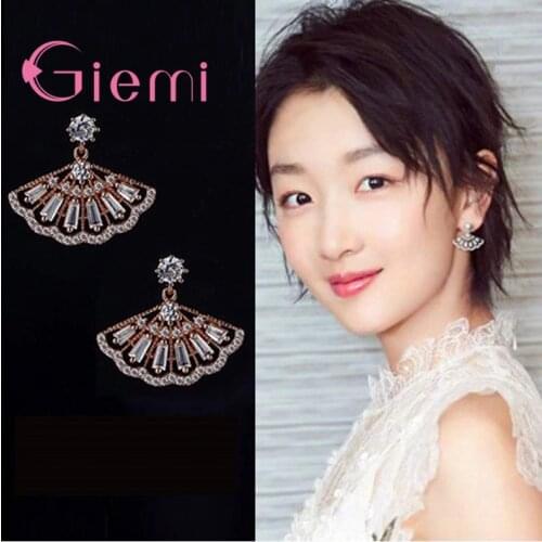 Elegant Novelty Fan Shape Dangle Earrings High Grade Silver/Rose Gold Color Option Women Wedding Engagement Drop Jewelry