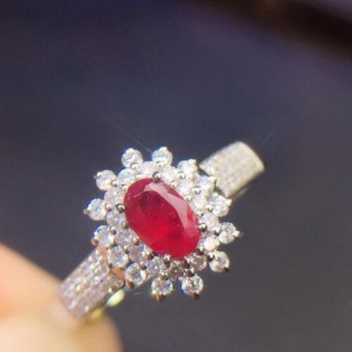 Fine Jewelry Pure 18 K White Gold Real Natural Pigeon Blood Red Ruby 0.4ct Diamonds Jewelry Females Rings for Women Fine Ring