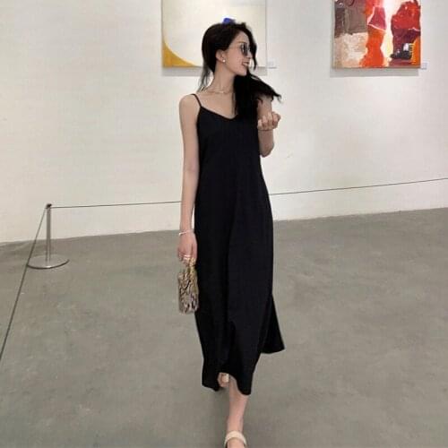 Womens Dress Sleeveless Split V Neck Sling Long Dresses Summer Casual Party Dress