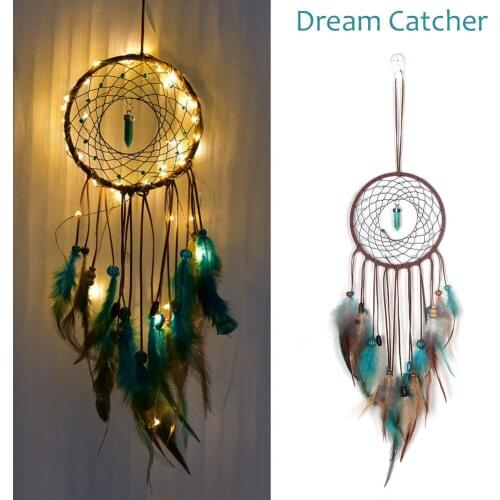 Girl Heart Dream Catcher National Feather Ornaments Lace Ribbons Feathers Wrapped Lights Girls Room Decor Astonishing