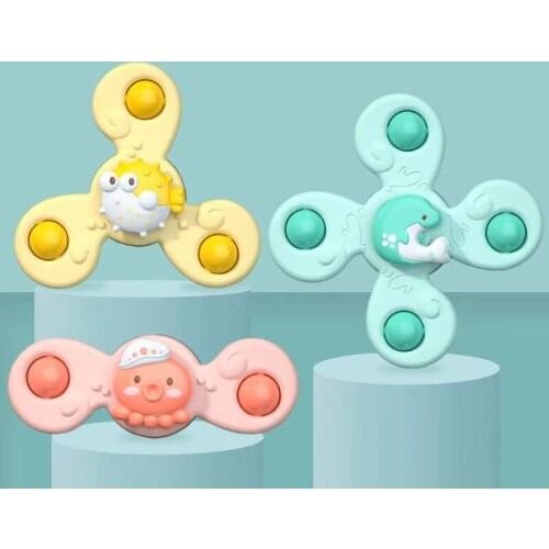 3pcs Cartoon Baby Bath Suction Cup Top Sucker Spinner Toy Animals Turntable Stress Relief Kids Gift