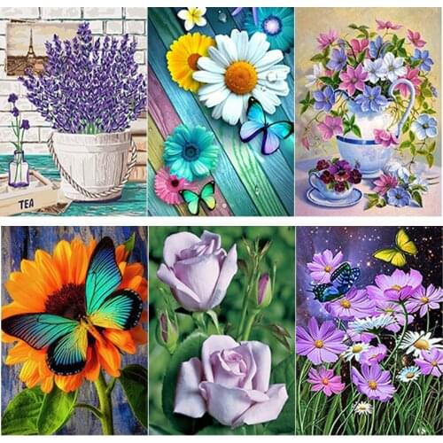 5D DIY Diamond Painting Full Square Round Drill Fresh Flower Diamond Embroidery Flower Scene Cross Stitch Home Decor Manual Gift