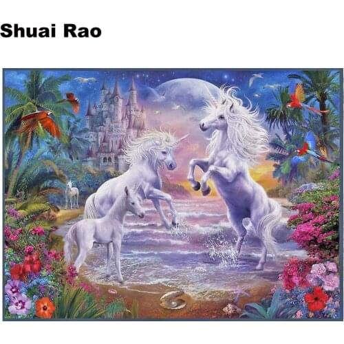 Diamond Painting Cross Stitch unicorn castle landscape Embroidery Mosaic Handmade full Square round drill diy by hand animal art