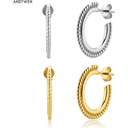ANDYWEN 100% 925 Sterling Silver Gold 12.5mm Twist Beads Hoops Circle Earring 2020 Rock Punk Party Statement Luxuty Jewelry