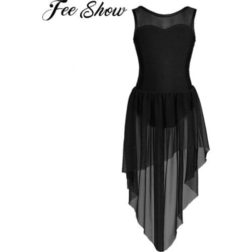 Girls Ballerina Tutu Ballet Dress Latin Dance Dress Sleeveless Open Back High-low Hem Ballet Costume Gymnastics Leotard Dress