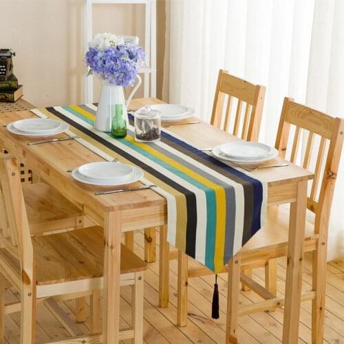 Free shipping Martin striped canvas cloth double tassel table runner