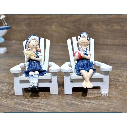 Mediterranean style Wooden Doll Hanging Feet Creative Crafts Resin Figure Navy 8.5x5.5x20cm
