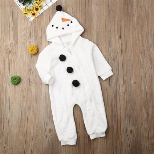 Newborn Kids Baby Boys Girls clothes Snowman Winter Warm zipper cotton Romper Hooded long sleeve Toddler Jumpsuit one pieces