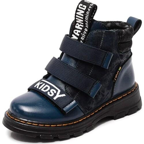 Boys Winter Shoes 2020 Winter Plush Warm Ankle Boots Kids Hook Loop PU Leather Fashion Child Martin Boots Plus Size 26-37 Botas