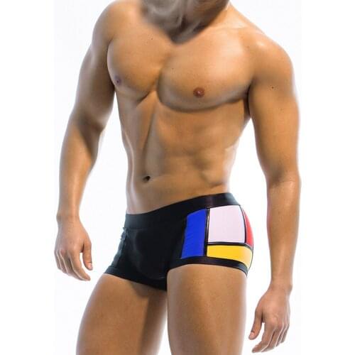 Color Patchwork Swimwear Brief Mens Swimming Trunks For Men Sexy Beach Surfing Bikini Boxer Swimsuit Men Bathing Suit Shorts