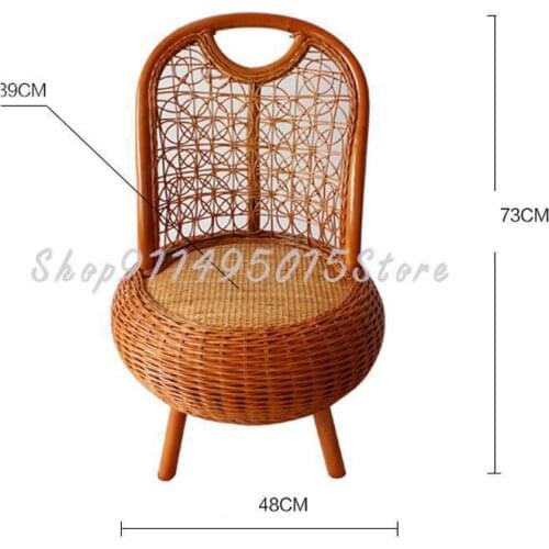 Small Chair Backrest Rattan Chair Single Adult Children Household Solid Wood Natural Real Rattan Woven Old-fashioned Short Stool