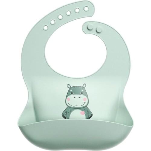 Cute Baby Bibs Waterproof Silicone Bib Infant Toddler Feeding Saliva Towel Cartoon Adjustable Children Apron with Pocket