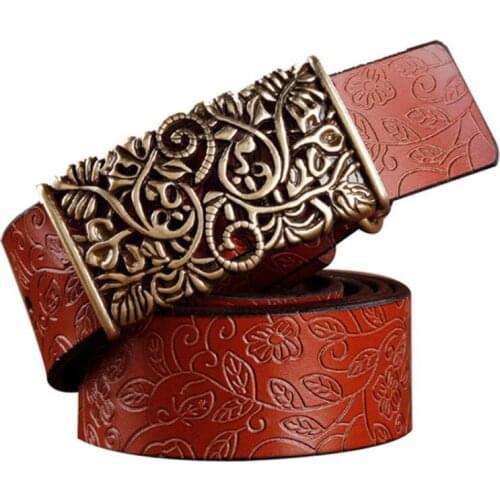 2021 new ladies high quality leather retro smooth alloy buckle jeans with pants womens belt