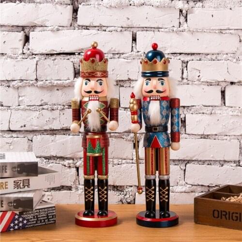 New 38Cm High Christmas Holiday Nutcracker Drummer And King Vintage German Wooden Table Walnut Toy Zakka Dolls