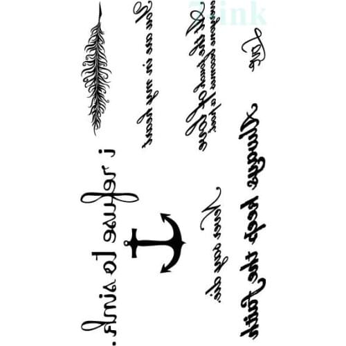 Waterproof Temporary Tattoo anchor feather English word letter tatoo Water Transfer fake flash tattoo for women men 10.5*6 cm