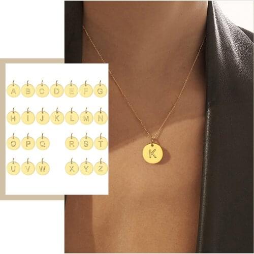 Personalize Women Initial Coin Necklaces,Stainless Steel Round Circle Pendant, A-Z Alphabet Collar Jewelry, Chic Custom Gift