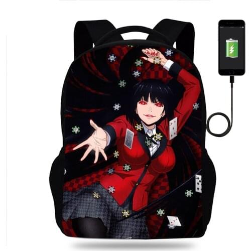 Hot Anime Kakegurui Backpack Boy Girl Teenager School Bag Student Knapsack Men Women USB Charging Travel Bags Mochila