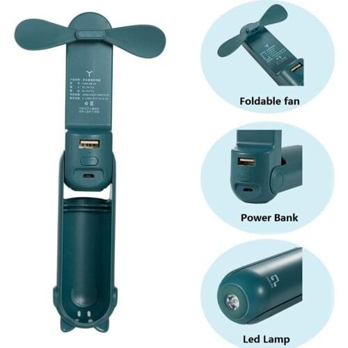 Mini Handheld Fan Foldable Air Cooler Enduring Silent Usb Rechargeable Fan with Power Bank LED Lamp Flashlight for Home Outdoor