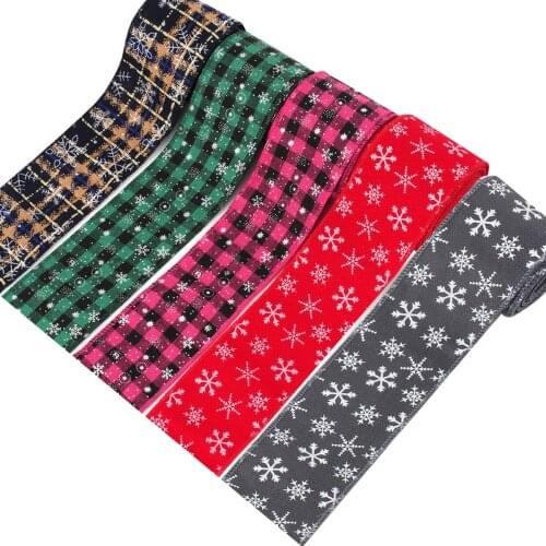 Christmas Ribbon Plaid Snowflake Pattern Webbing For Hair Accessories DIY Sewing Supplies Crafts 7cm/2Yards