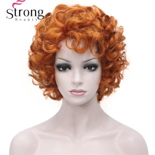 StrongBeauty Short Wig Soft Tousled Copper Orange Highlights Full Synthetic Wigs