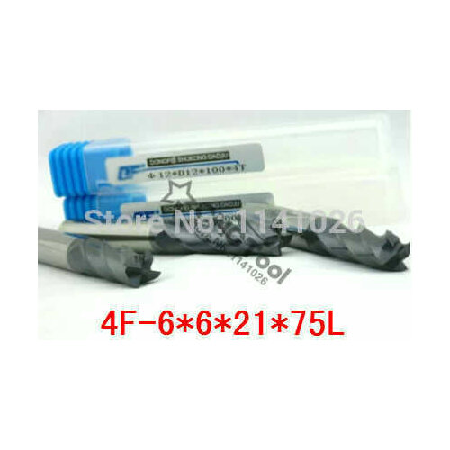 Carbide end mill 4F-6*6*21*75 4 Flute cnc controller spindle carbide,extended length milling cutter,the lathe tool,coating:NANO