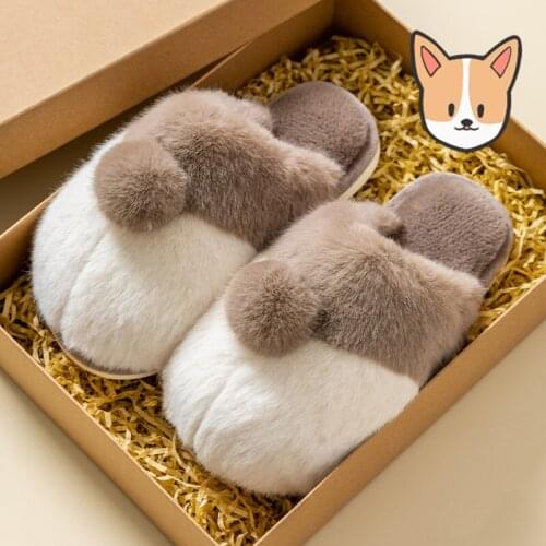 TZLDN New Cute Indoor Home Slippers Warm Soft Plush Slippers Non-slip Indoor Fur Slippers Solid Color Cute Women Shoes
