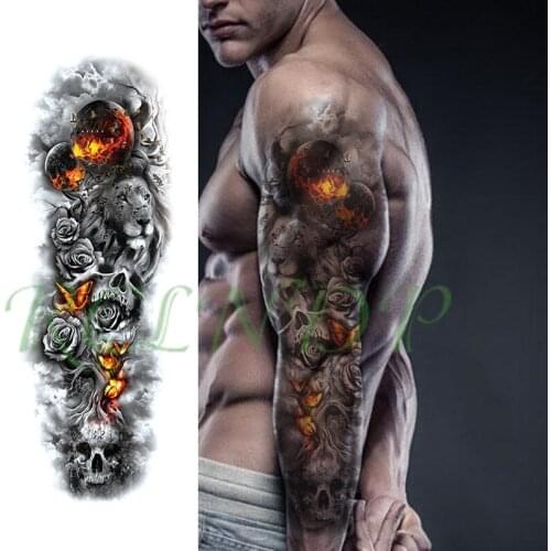 Waterproof Temporary Tattoo Sticker lion flower butterfly skull full arm large fake tatto flash tatoo stickers for men women