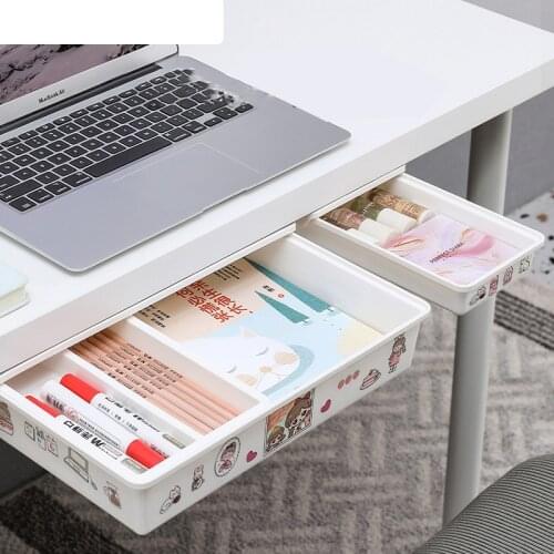 Under The Desk Storage Box Drawer Office Desk Bottom Paste Type Finishing Box Dormitory Cosmetic Box Pencil Case Organizer