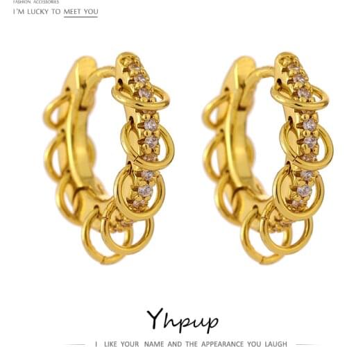 Yhpup Occident Metal Round Hollow Hoop Earrings for Women Statement Gold Metal Texture New Design Earrings сережки необычные