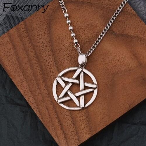 Foxanry 925 Sterling Silver Sweater Necklace Trend Punk Hip Hop Vintage Sweet Couples Hollow Star Party Jewelry Creative Gifts