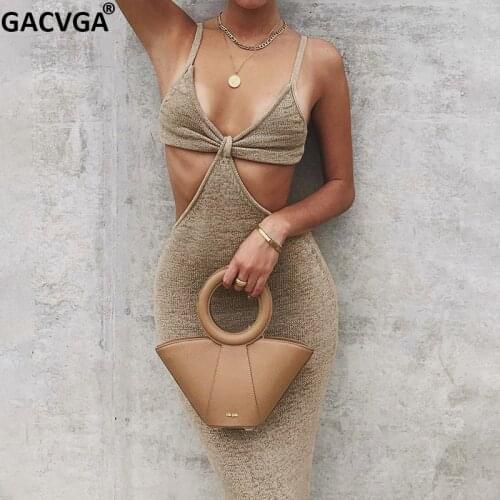 GACVGA Vacation Knitted Maxi Dresses for Women Summer 2021 Casual Beach Party Cut Out Backless Sexy Bodycon Long Dress