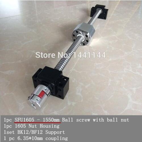 1pc SFU1605- 1550mm ballscrew + 1pc 1605 Nut Housing + 1set BK12/BF12 support + 1pc D25 L30 6.35x10mm Coupling