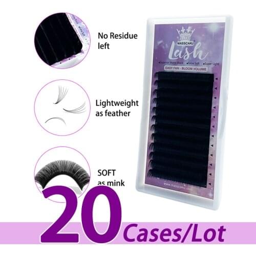 20case/lot Create your own brand 0.05 0.07 0.10 mink eyelashes false silk synthetic easy fanning blooming eyelash extension