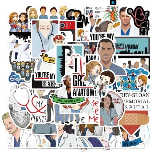25/50PCS Classic American Drama Greys Anatomy Stickers For Luggage Suitcase Laptop Car Phone PVC Sticker Doctors Gift