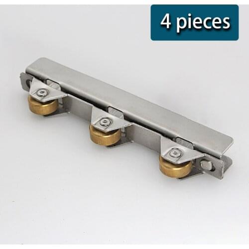 4 PCS Stainless Steel Glass doors and windows Pulley Cabinet showcase glass door Copper wheels Track Glass Pulley Hardware