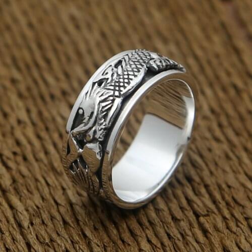 925 Sterling Silver dragon rotate ring rings jewelry A5777